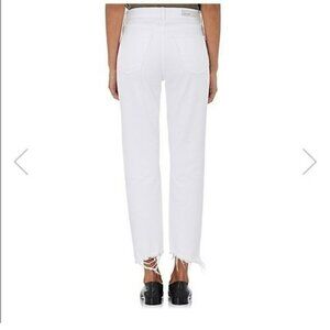 GRLFRND Helena Crop Distressed Buttonfly White Jeans Raw Hem 29